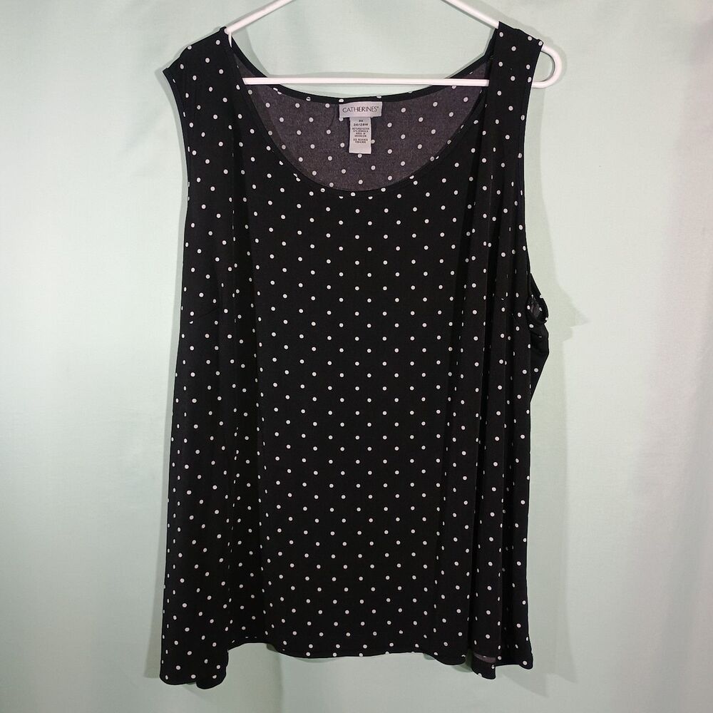 Women's Black Polka Dot Tank Top Sleeveless Scoop Neck Flowy Casual Top